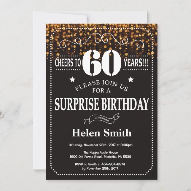 Gold Glitter Surprise 60th Birthday Invitation (Front)