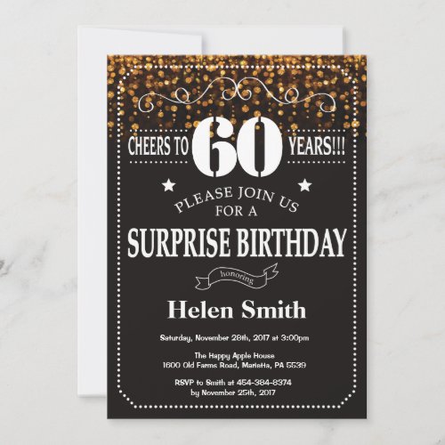 Gold Glitter Surprise 60th Birthday Invitation