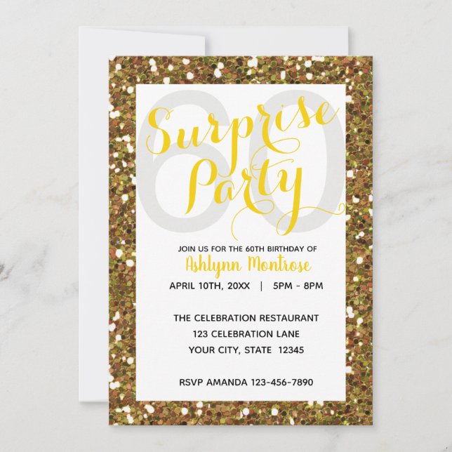 Gold Glitter Surprise 60th Birthday Invitation (Front)