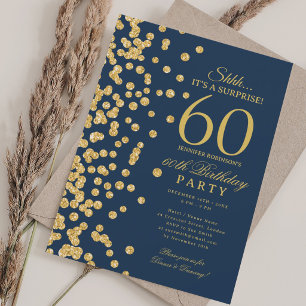 Gold Glitter Surprise 60th Birthday Party Navy Blu Invitation