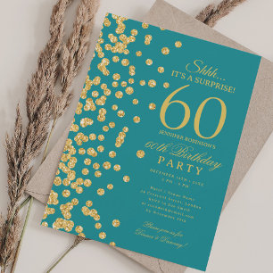 Gold Glitter Surprise 60th Birthday Turquoise Invitation