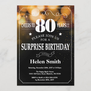Gold Glitter Surprise 80th Birthday Invitation