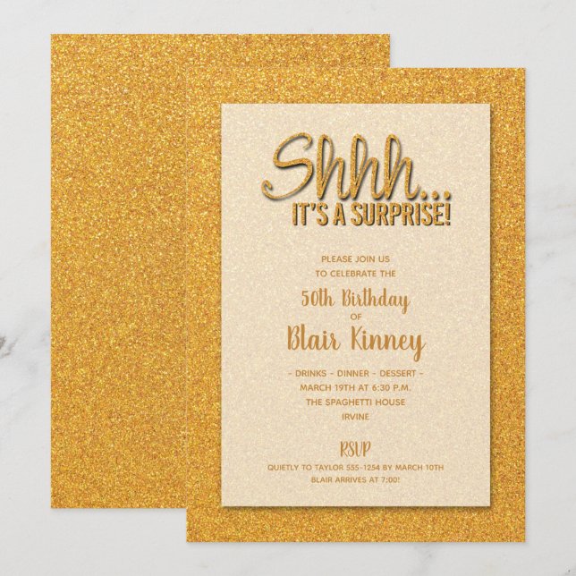 Gold Glitter SURPRISE Birthday Invitation (Front/Back)
