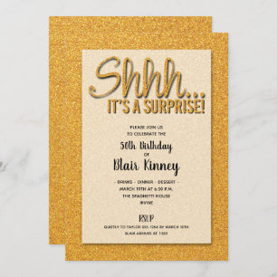 Gold Glitter SURPRISE Birthday Invitations