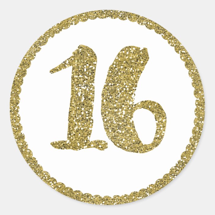 Gold Glitter Sweet 16 16TH Birthday Party Classic Round Sticker ...