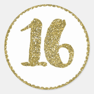 Gold Glitter Sweet 16 16TH Birthday Party Classic Round Sticker
