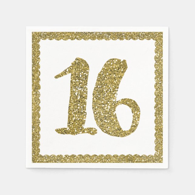 Gold Glitter Sweet 16 16TH Birthday Party Napkins (Front)