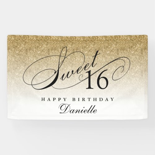 Gold Glitter Sweet 16 Personalized  Birthday  Banner