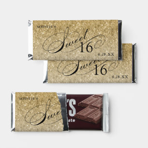 Gold Glitter Sweet 16 Personalized Hershey Bar Favors