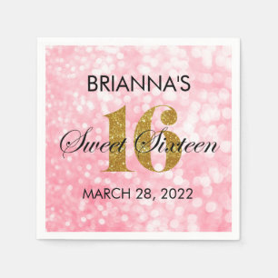 Gold Glitter Sweet 16 Personalized Napkin