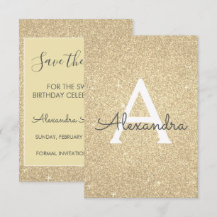 Gold Glitter Sweet 16 Save the Date Invitation