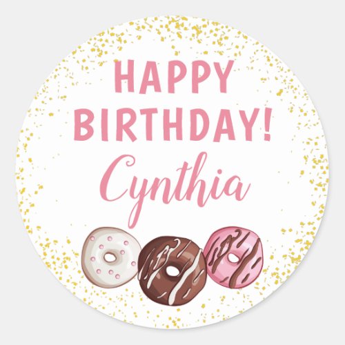 Gold Glitter Sweet Donuts Birthday Party  Classic Round Sticker