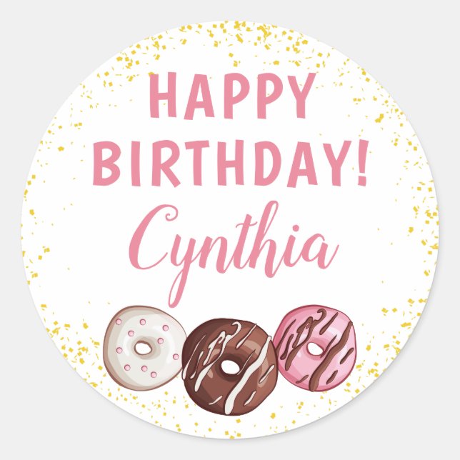 Gold Glitter Sweet Donuts Birthday Party  Classic Round Sticker (Front)
