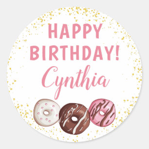 Gold Glitter Sweet Donuts Birthday Party Classic Round Sticker