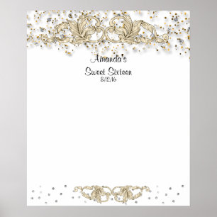 Gold Glitter, Sweet Sixteen, Bat Mitzvah Sign in