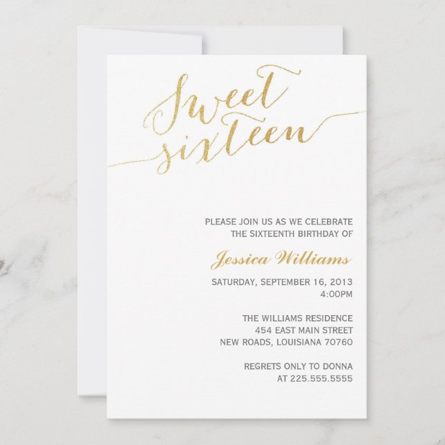 Gold Glitter Sweet Sixteen Invitation (Front)