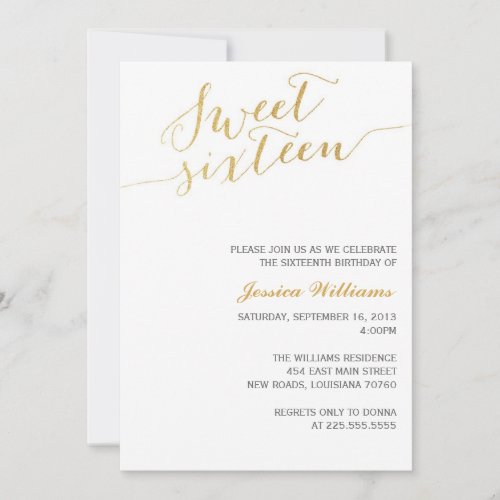 Gold Glitter Sweet Sixteen Custom Announcement