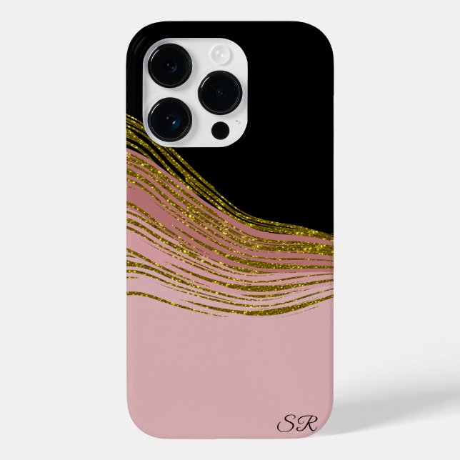 Gold Glitter Swish, Blush and Black Personalized Case-Mate iPhone Case (Back)