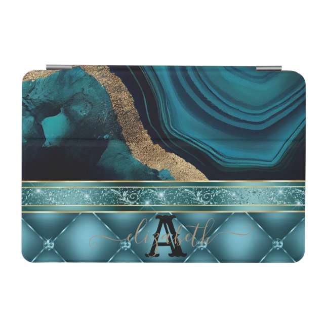 Gold Glitter Teal Agate Marble Diamonds  iPad Mini Cover (Horizontal)