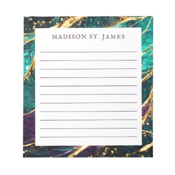 Gold Glitter Teal And Purple Gemstone Custom Lined Notepad by DoodlesGiftShop at Zazzle