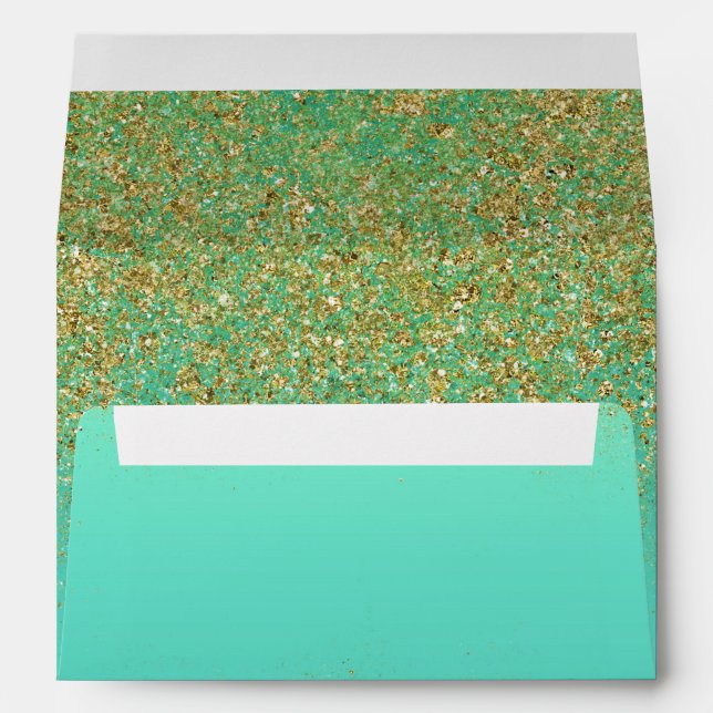 Gold Glitter & Teal Aqua Glam Birthday Party Envelope (Back (Bottom))