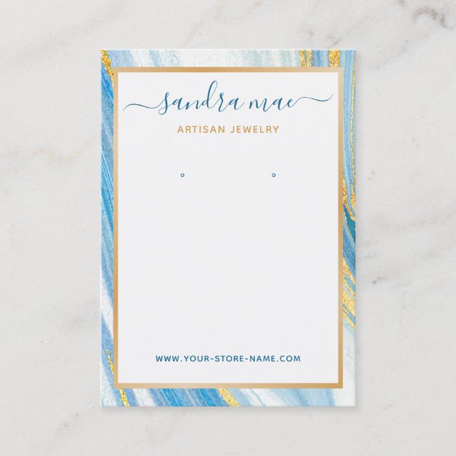 Gold Glitter Teal Blue Marble Jewelry Display Card (Front)
