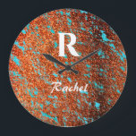 Gold Glitter Teal Blue Monogram Initial Name 2020 Large Clock<br><div class="desc">Designed with text templates for monogram initial and name in teal blue and gold glitter background. You can edit the text templates to personalize!</div>