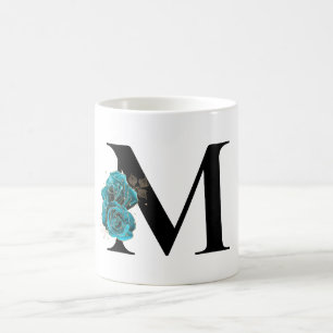 Gold Glitter Teal Floral Glam Monogram Coffee Mug
