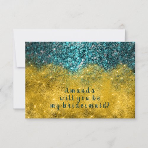 Gold Glitter Teal Ocean Confetti Bridesmaid Invitation
