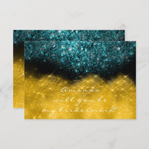 Gold Glitter Teal Ocean Confetti Wow Bridesmaid Invitation