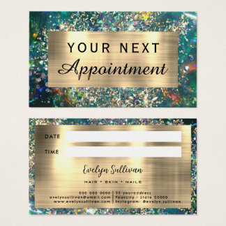 Gold glitter teal opal appointment card
