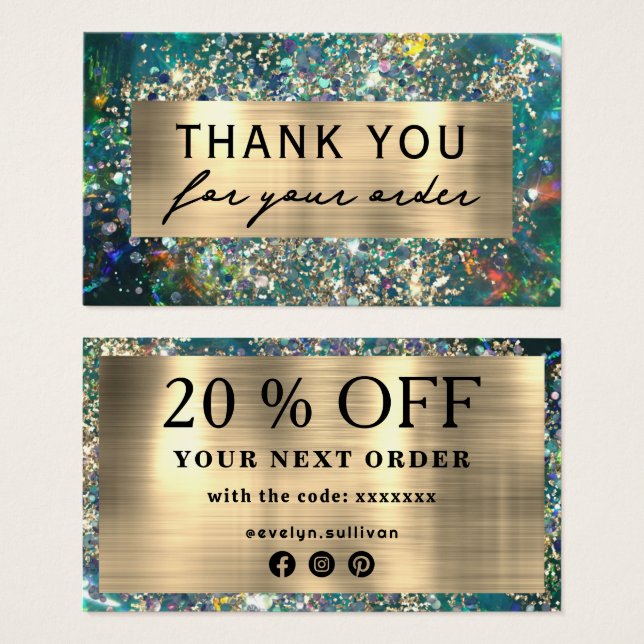 Gold glitter teal opal discount card (Front & Back)