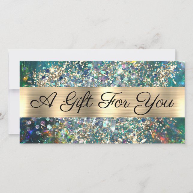 Gold glitter teal opal gift certificate (Front)