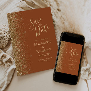 Gold Glitter Terracotta Save the Date Announcement