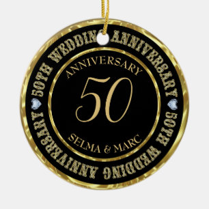 Gold Glitter Text And Hearts Ceramic Ornament