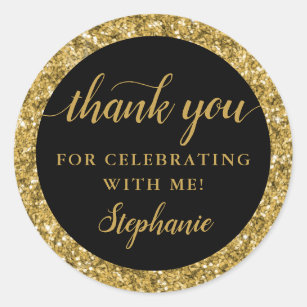 Gold Glitter Thank You Birthday Party Favor Classic Round Sticker