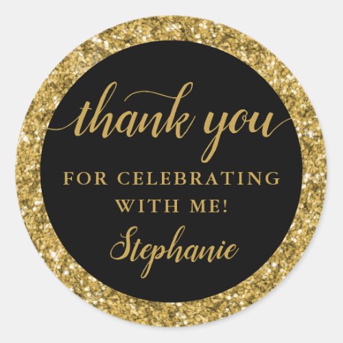 Gold Glitter Thank You Birthday Party Favor Classic Round Sticker