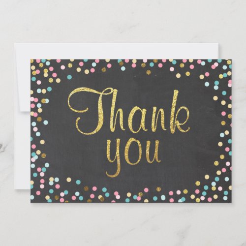 Gold Glitter Thank you card Confetti pink Blue