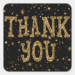 Gold Glitter Thank You (Changeable Black Color) Square Sticker