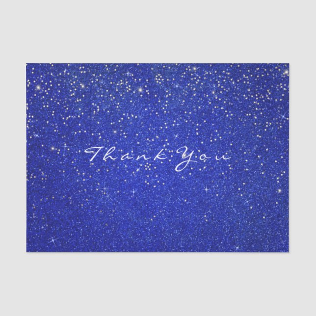 Gold Glitter Thank You Cobalt Blue Spark Tissue Paper (Front)