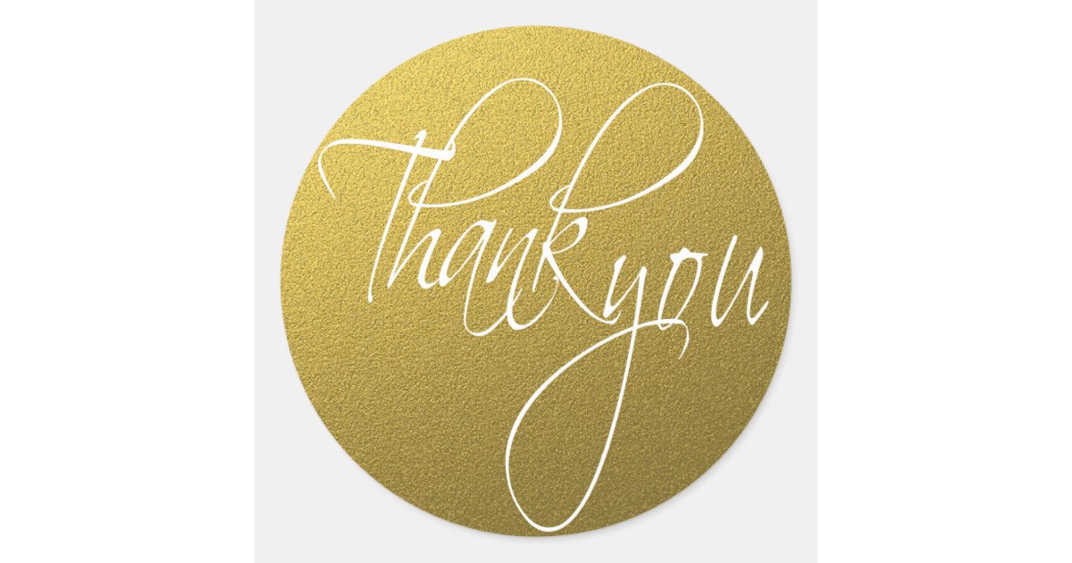 Gold Glitter Thank You Script Classic Round Sticker | Zazzle