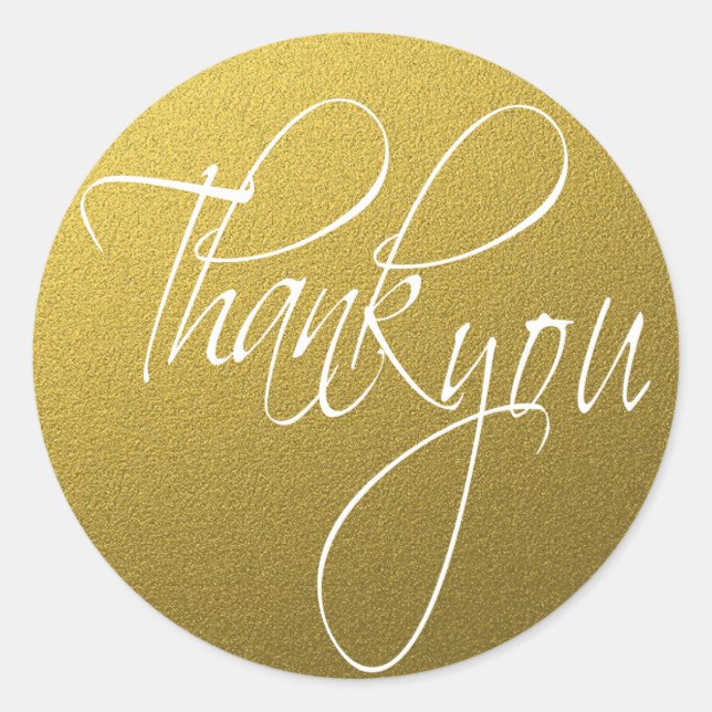 Gold Glitter Thank You  Script Classic Round Sticker (Front)