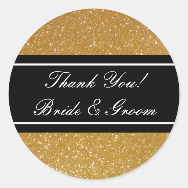 Gold glitter Thank you stickers for wedding favors (Front)