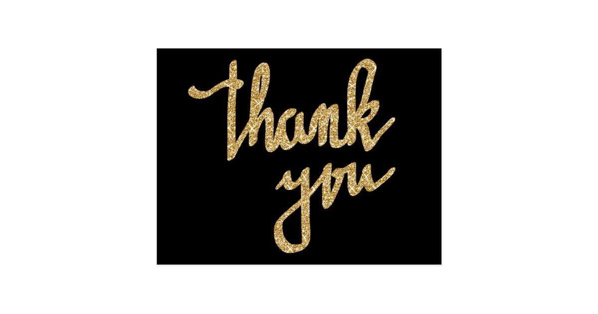 Gold Glitter Thank You Typography Script Postcard | Zazzle.com