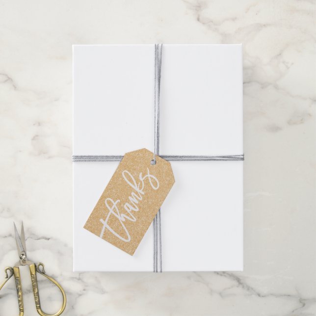 Gold Glitter Thanks gift tag shower favor (With Twine)
