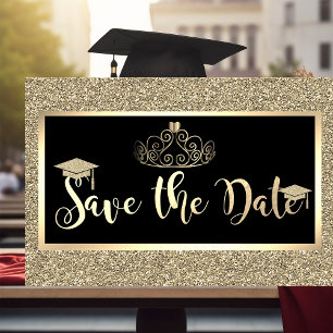 Gold Glitter,Tiara Graduation Save The Date