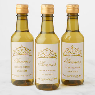 Gold glitter tiara in a heart shape Quinceanera Wine Label