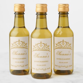 Gold Glitter Tiara In A Heart Shape Quinceanera Wine Label by IrinaFraser at Zazzle