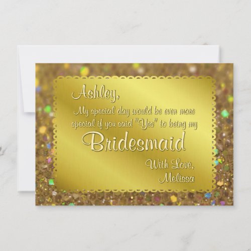 Gold Glitter Ticket Will You Be My Bridesmaid Invitation