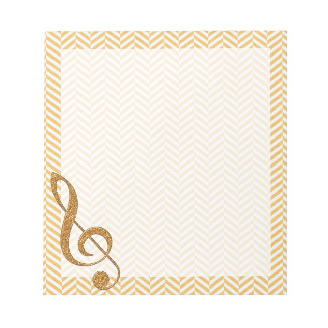 Gold Glitter Treble Clef on Yellow Chevron Notepad (Front)